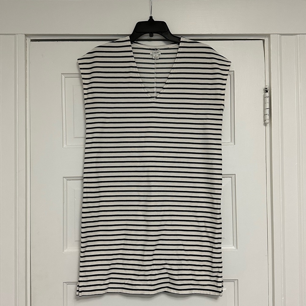 J Crew V Neck Navy & White Cotton Shift Dress